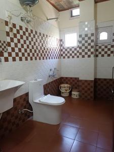 a bathroom with a toilet and a sink at Apple Bud Homestay in Ghund