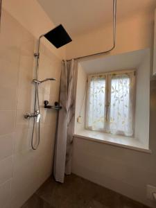 a bathroom with a shower and a window at Ferienwohnung Stani in Leibnitz