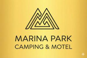 a park camping and motel logo on a yellow background at Marina Park Camping in Vama Veche