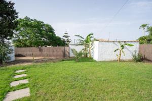 a yard with a white wall and a grass field at La Tertulia in Zahora +6 photos