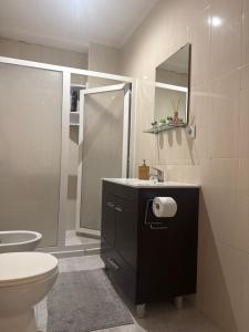 a bathroom with a sink and a toilet and a shower at Quarto Bica Central in Lisbon