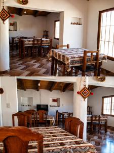 a dining room with wooden tables and chairs at Posada Yacoraite Tilcara in Tilcara +1 photo