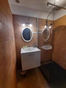a bathroom with a sink and a mirror at l'Estagnol in Ansouis +43 photos