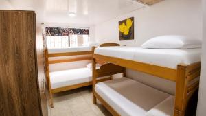 a room with three bunk beds and a window at La Gran Casa in San Andrés