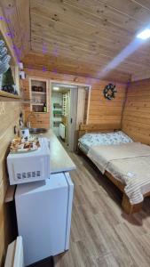 a bedroom with a bed and a sink in a room at Нота Карпат in Skole
