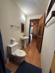 a bathroom with a toilet and a sink at Tico Adventure Lodge in Sámara