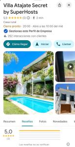 a screenshot of a website of a villa with a swimming pool at Villa Atajate Secret by SuperHosts in Atajate