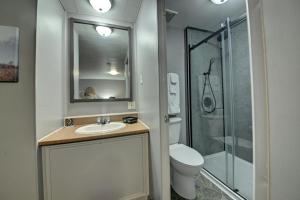 a bathroom with a toilet and a sink and a shower at Motel Express in Saint-Antonin