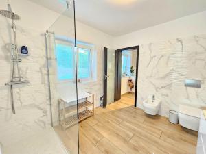 a bathroom with a shower and a toilet and a sink at Istrian Lux Residence by Istrian apartments Koper in Koper