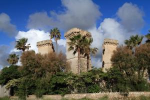 an old building with palm trees and towers at D&M House Salento in Nardò +6 photos