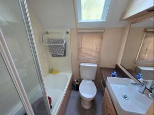 a small bathroom with a toilet and a sink at La cabane des fées in Yvoir