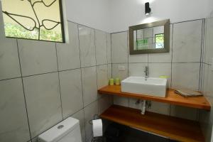 a bathroom with a sink and a mirror and a toilet at Jungle Passion Lodge in Ojochal +8 photos