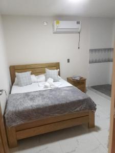 a bedroom with a bed and a air conditioner at Hotel Riviera del Atrato in Bojayá