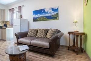 a living room with a couch and a table at Orchid Garden Apartment in Sami