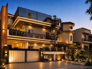 a large house with a fence in front of it at Emerald Villa Islamabad in Islamabad
