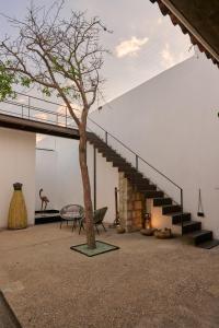 a house with a staircase and a tree in front of it at Casa Carmen Morelos in Oaxaca City