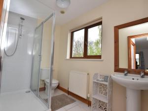 a bathroom with a shower and a sink and a toilet at 3 Bed in Brecon oc-83076 in Aber-Brân +25 photos