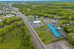 an overhead view of a parking lot next to a highway at Village Lodge in Bristol