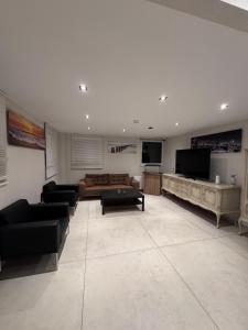 a large living room with couches and a tv at DiDo Diamond Hotel in Dietzenbach +22 photos