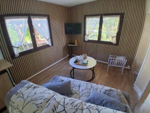 a living room with a couch and a table at Gîte chez Kus in Changey