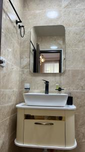 a bathroom with a white sink and a mirror at Kazbegi Vibe in Kazbegi