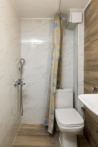 a bathroom with a toilet and a sink and a shower at Sakis 2 in Polychrono +5 photos