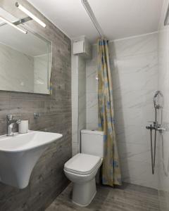 a bathroom with a toilet and a sink and a mirror at Sakis in Polychrono