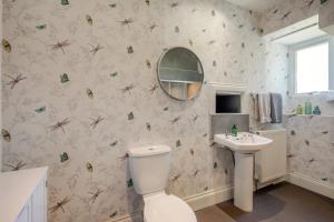 a bathroom with a toilet and a sink and a mirror at 2 Bed in Eyemouth oc-77427 in Ayton +18 photos