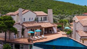 an aerial view of a house with a swimming pool at MiraMare in Luštica