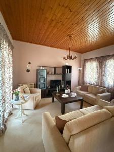 a living room with couches and a table at S&E home in Nikiana