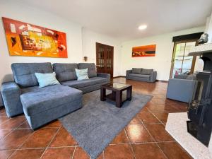 a living room with a couch and a fireplace at Casa Terra Nova - Gerês in Terras de Bouro