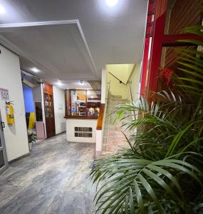 a hallway of a building with a plant at Hotel Romanza in Bogotá