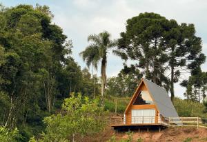 a small cabin in the middle of a forest at Amorência Chalé Luz da lua in Campo Largo