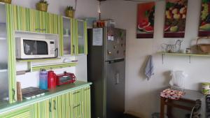 a kitchen with a refrigerator and a microwave at casa posada paracas in Paracas