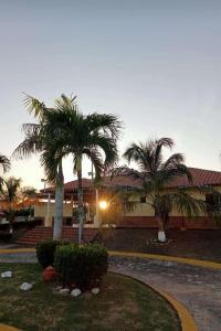 a building with palm trees in front of it at Conjunto Costa Grande villas in Higuerote