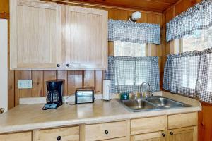 a kitchen with a sink and a counter top at Chickadee Cabin in Saint Germain +21 photos