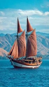 a large sail boat in the middle of the ocean at Komodo Island in Ruda