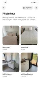 a collage of four pictures of a bed and a room at Guinevere2 in Myrtleford