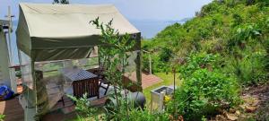 a gazebo with a tent on a deck at Boseong Deukryangman Pension in Boseong