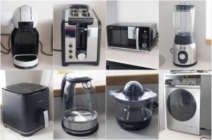 a collage of different types of kitchen appliances at La Villa de Solange - Azur in La Trinité