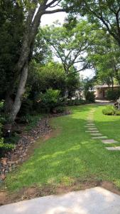 a yard with grass and trees and a walkway at Blessings Guesthouse in Newcastle