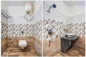 two pictures of a bathroom with a toilet and a sink at Townhouse Bihar Sharif Formerly Amulya Inn in Bihār Sharīf