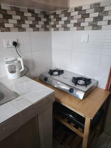 a kitchen with a stove and a counter top at Muthiga Springs in Kikuyu