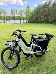 a bike parked on the grass in a field at Lake Lodge Labanoras in Šnioriškės +35 photos