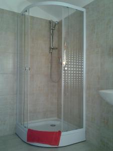 a shower with a glass enclosure in a bathroom at Vilele Brise de Mer in 2 Mai