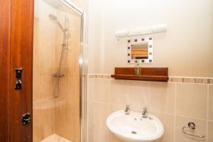 a bathroom with a sink and a shower at Ystumgwern Luxury Barn Conversions in Dyffryn +97 photos