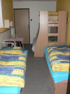 a room with two bunk beds and a slide at Penzion W in Plzeň
