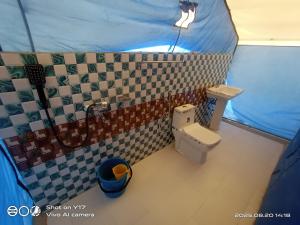 a small bathroom with a toilet and a sink at Kayok camp hunder in Nubra