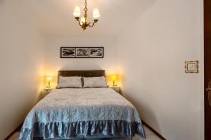 a bedroom with a bed and a chandelier at Edelweiss in Charmey
