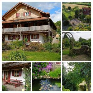 a collage of pictures of a house and a garden at Ferienwohnung Landblick Lalling in Lalling +9 photos